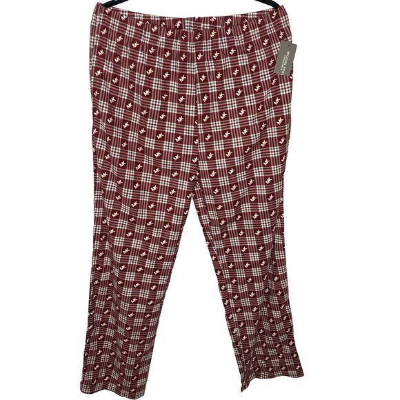 NWT MICHAEL KORS Loungewear Pants Plaid Pull On Pockets Logo MK Pajama Men L Red - Picture 2 of 9